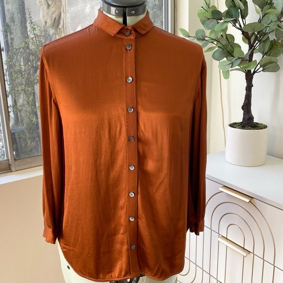 Raquel Allegra “Lauren” Blouse, Cognac, Size S, NWT Sample - Picture 1 of 10